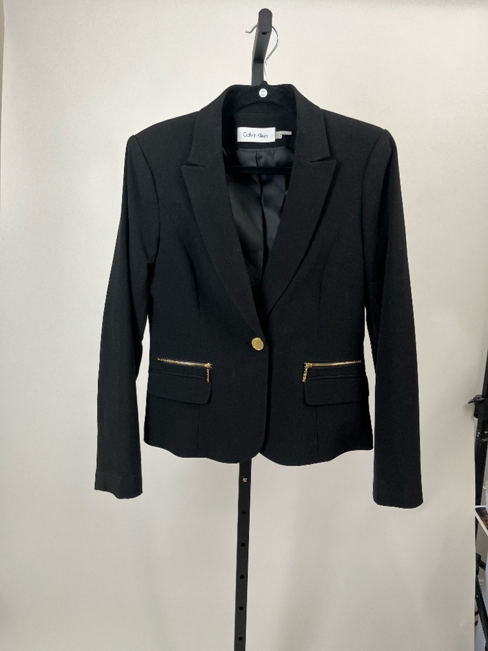 Calvin Klein 2 pc Jacket/Skirt Suit - Black with gold embellishments - Size 6